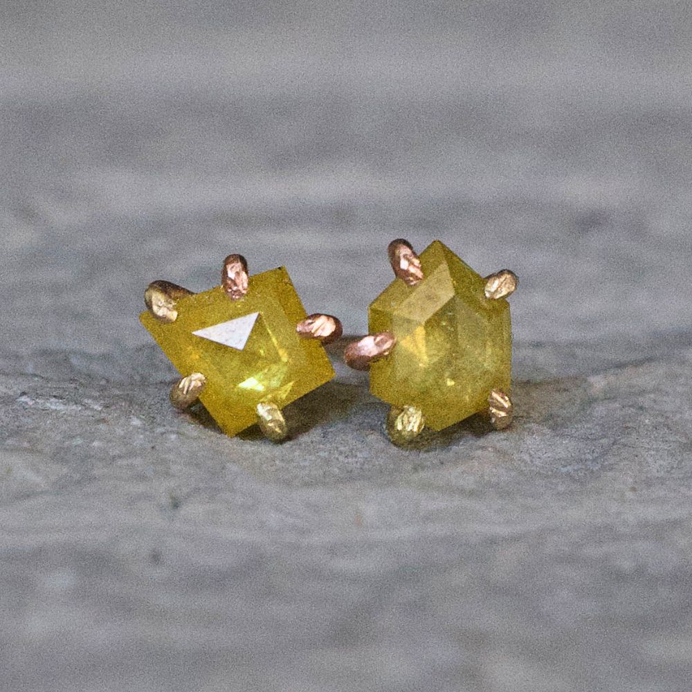 Yellow .94ct Rose Cut Diamond Studs