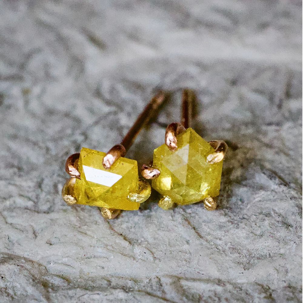Yellow .94ct Rose Cut Diamond Studs