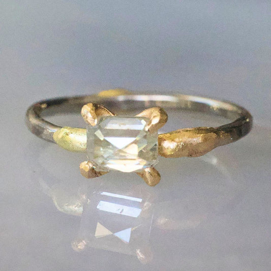 East West White .83ct Rose Cut Diamond on a Palladium and Gold Band