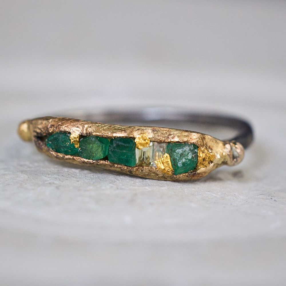 Brazilian Emerald and Baguette Diamond Band