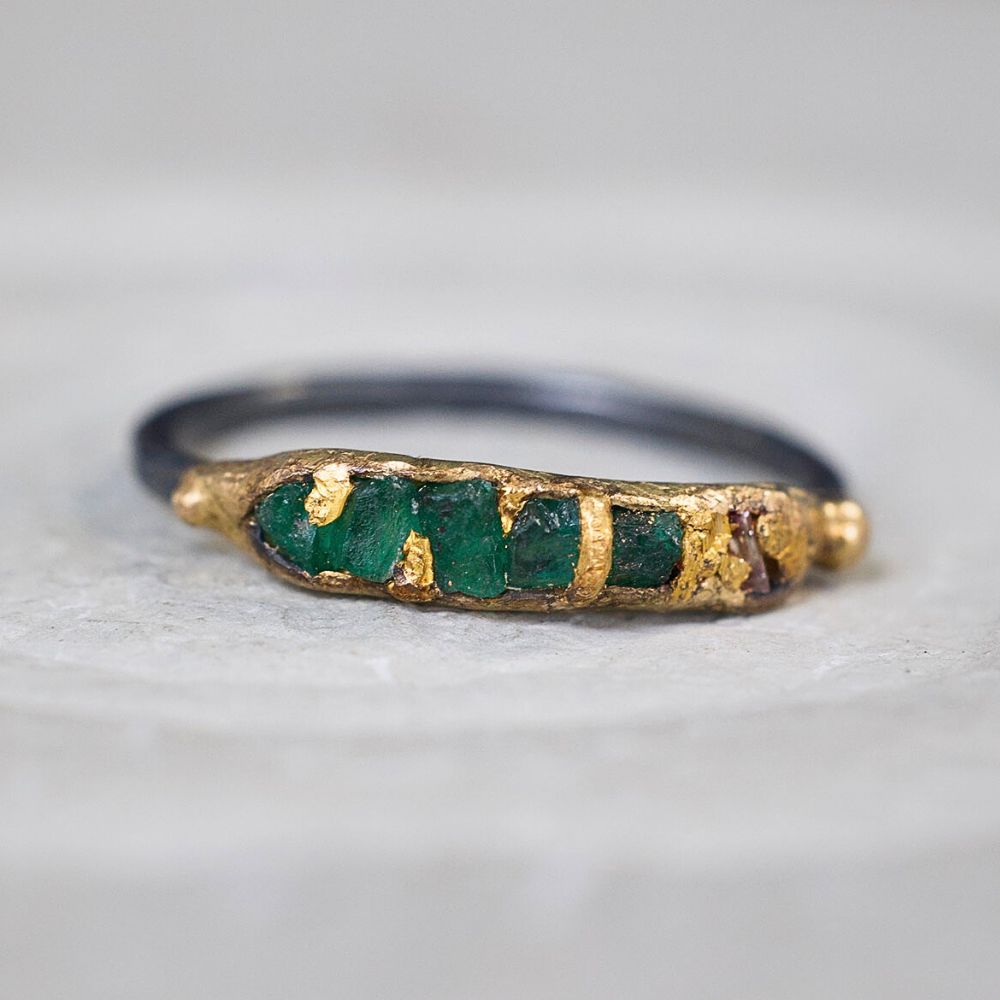 Brazilian Emerald and Baguette Diamond Band