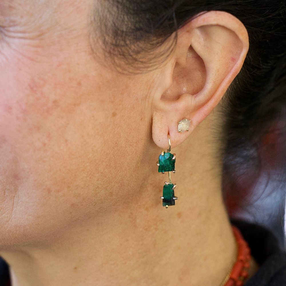 Zambian Emerald and Brazilian Emerald Day to Night Earring Set
