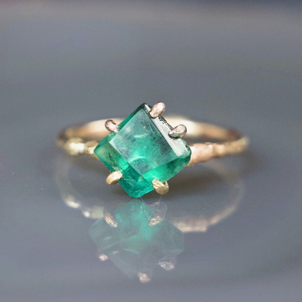 Zambian Emerald Small Stone Ring on a Yellow Gold Band
