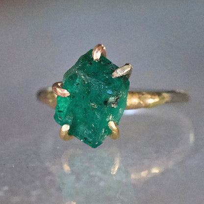 Zambian Emerald Medium Stone Ring on a Palladium and Gold Embedded Band