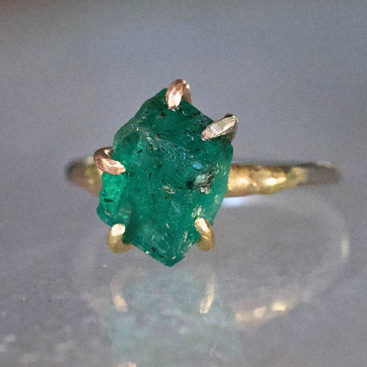 Zambian Emerald Medium Stone Ring on a Palladium and Gold Embedded Band