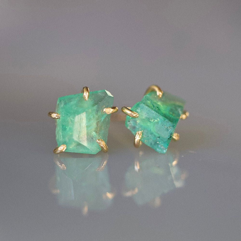 Light Zambian Emerald Small Stone Studs