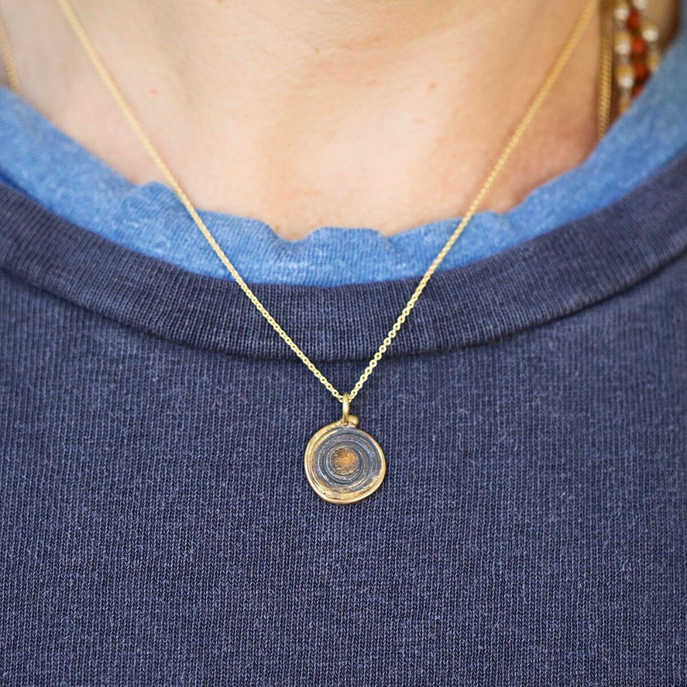 Evil Eye Small Pendant with a Yellow Gold Cable Chain