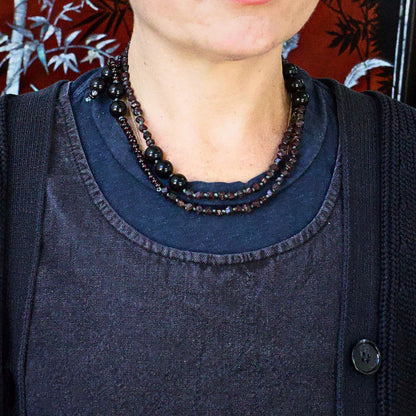 Garnet and Black Jade Lariat 36 Inches