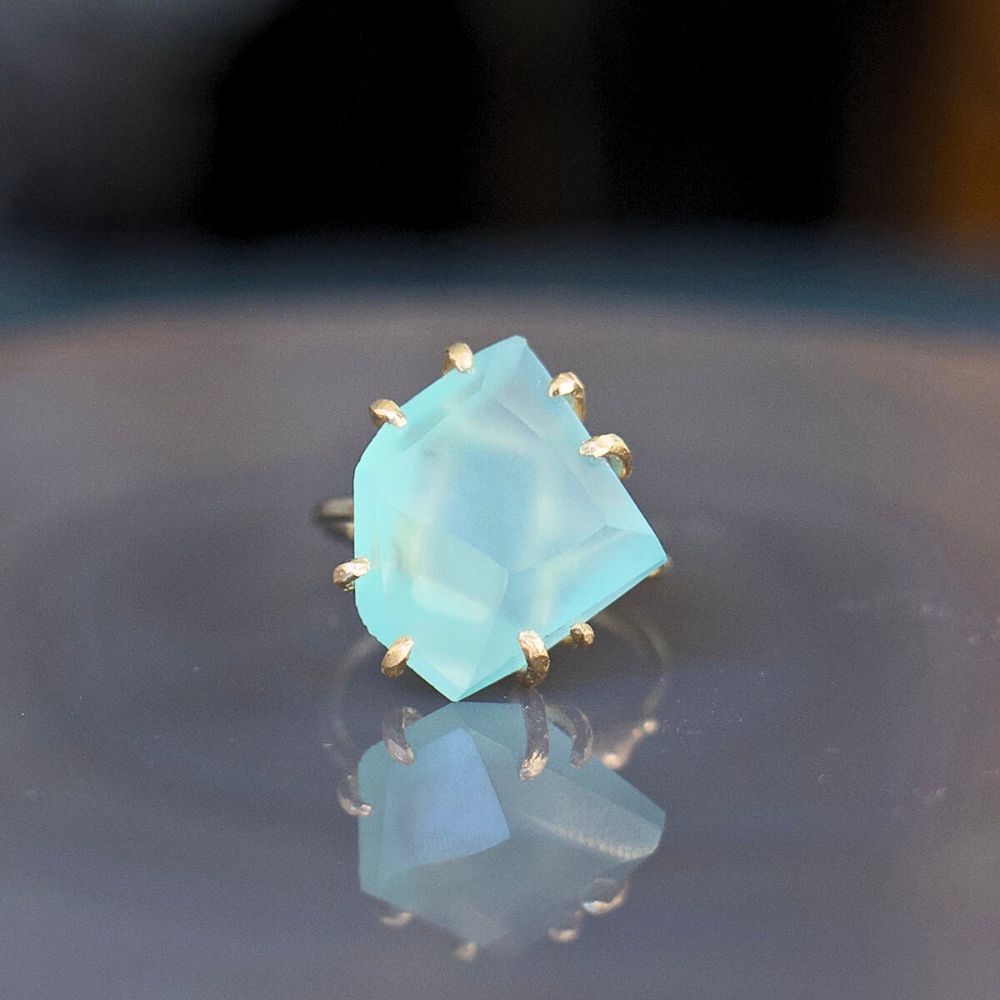 Kasmiri Gem Silica Large Stone Ring on a Palladium and Gold Band