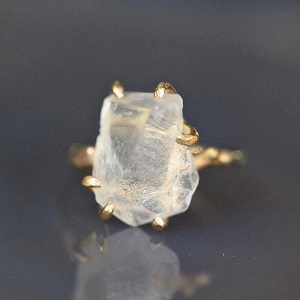 Goshenite Medium Stone Ring on a Yellow Gold Band
