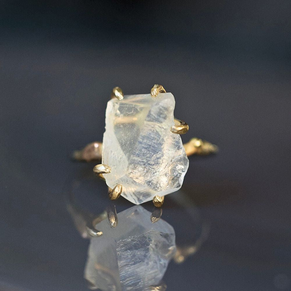 Goshenite Medium Stone Ring on a Yellow Gold Band