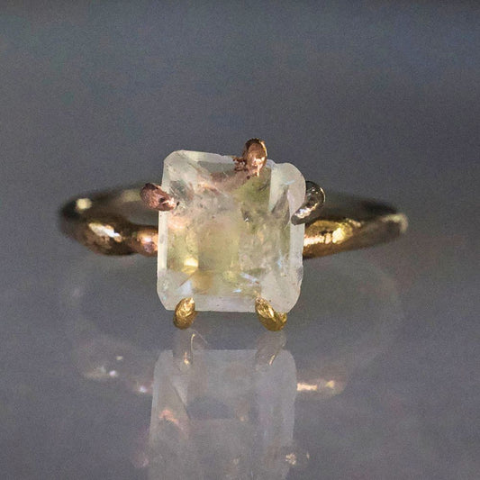Goshenite Small Stone Ring on a Palladium and Gold Band