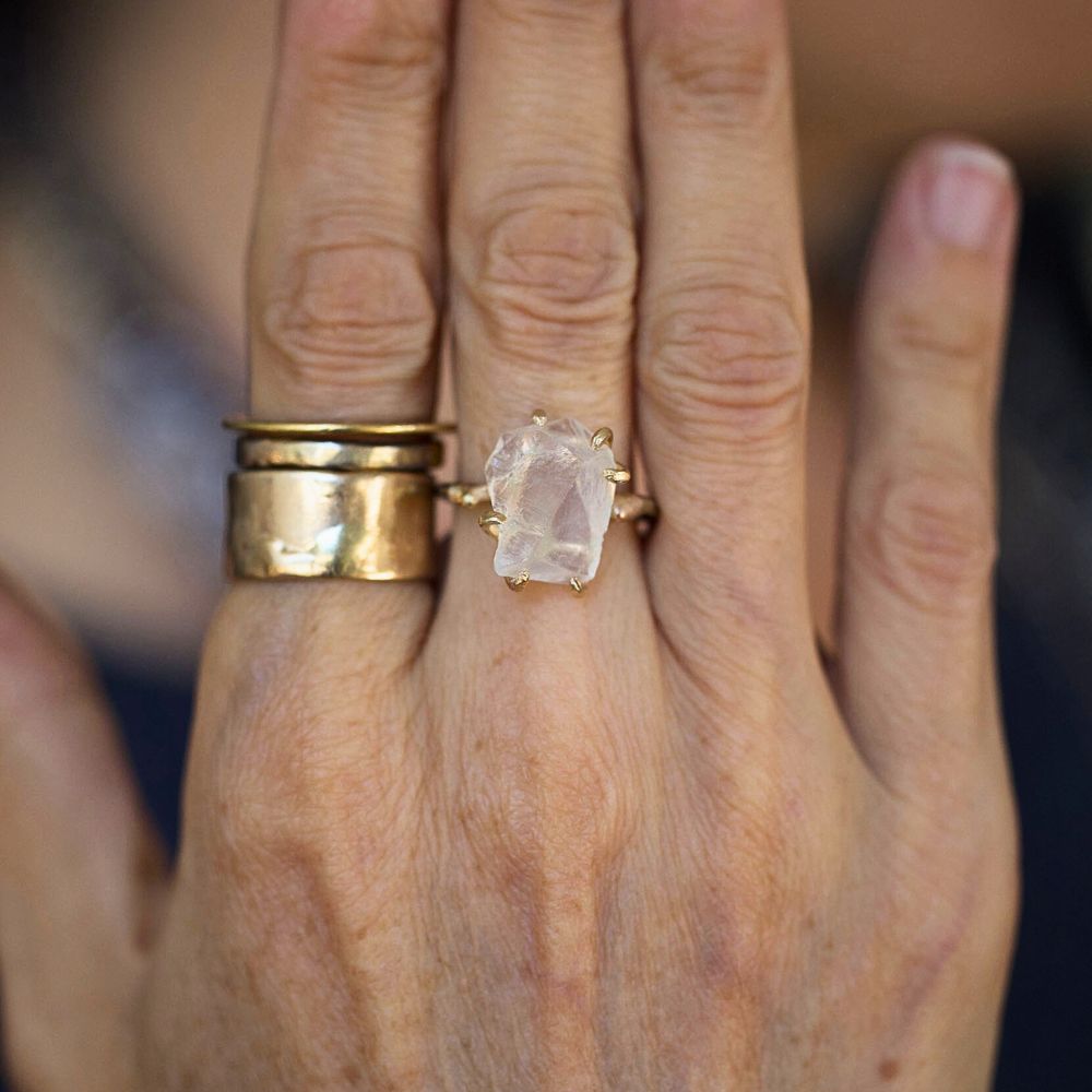 Goshenite Medium Stone Ring on a Yellow Gold Band