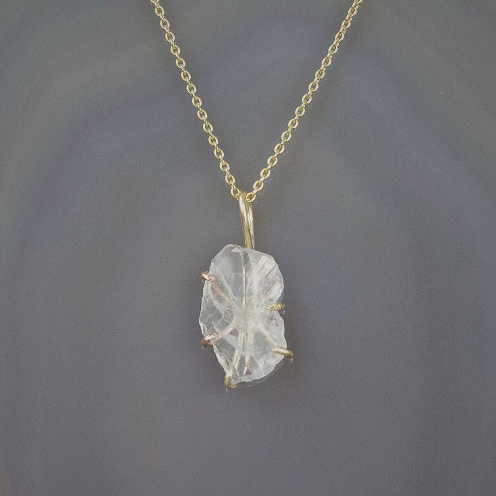 Goshenite Small Stone Pendant with a Yellow Gold Cable Chain