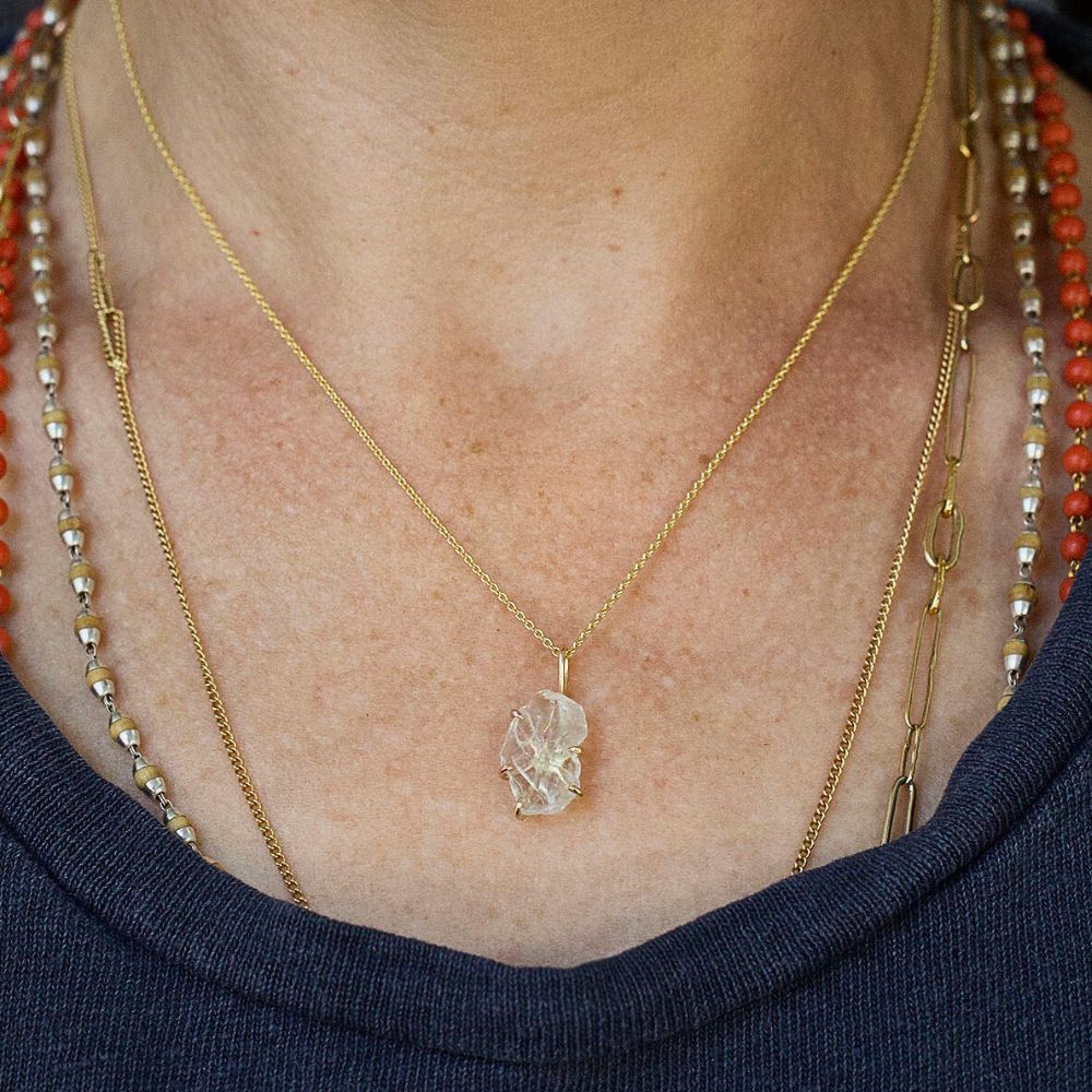 Goshenite Small Stone Pendant with a Yellow Gold Cable Chain