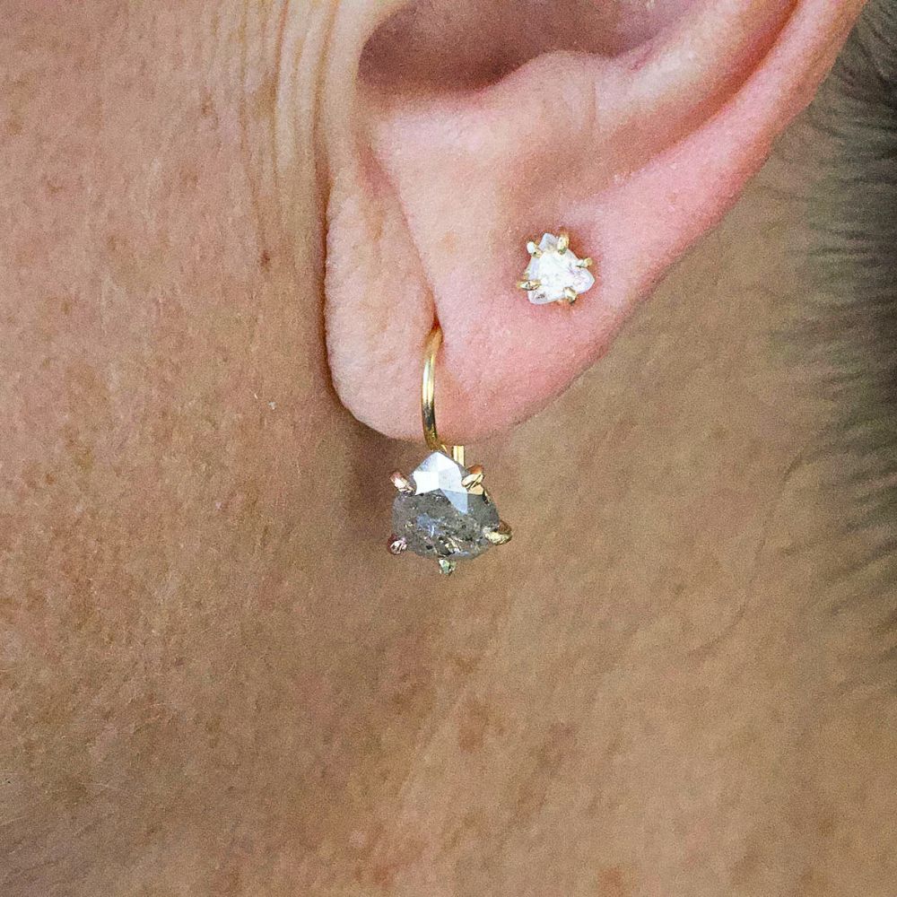 Grey 1.53ct Rose Cut Diamond Hook Earrings
