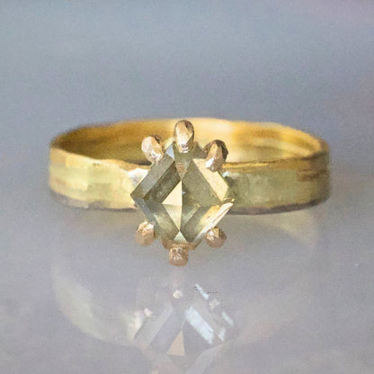Green Angular 1.48ct Rose Cut Diamond on our 3mm Gold Skinny Seamed Band