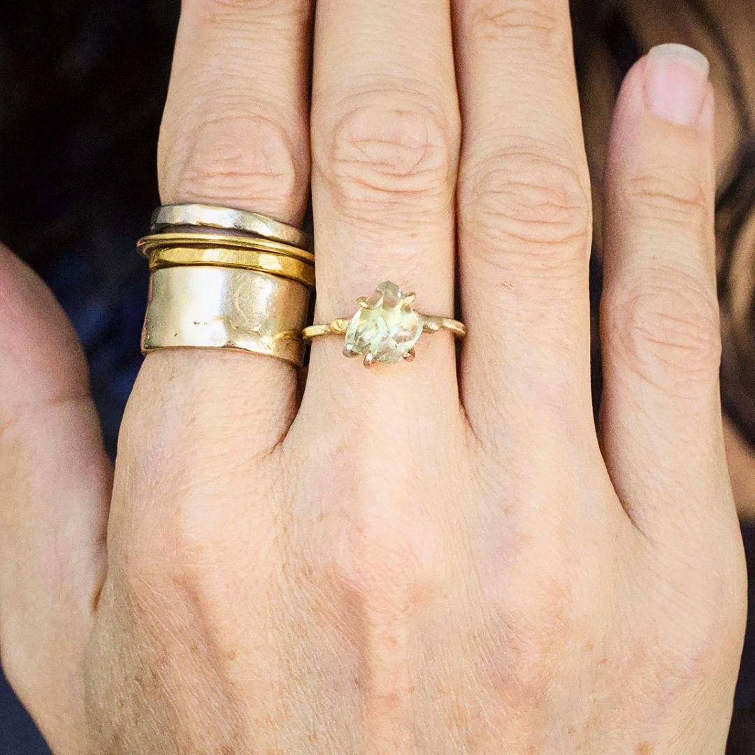 Heliodor Small Stone Ring on a Yellow Gold Embedded Band