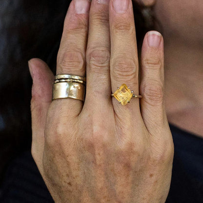 Imperial Topaz Medium Stone Ring on a Yellow Gold Embedded Band