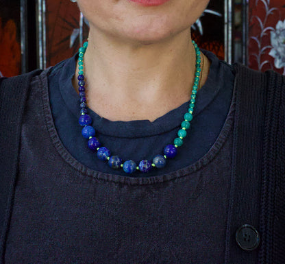 Lapis and Amazonite  Lariat 20 Inches