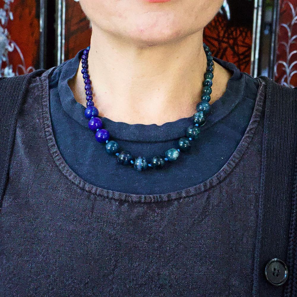 Lapis and Rickterite Lariat 18 inches