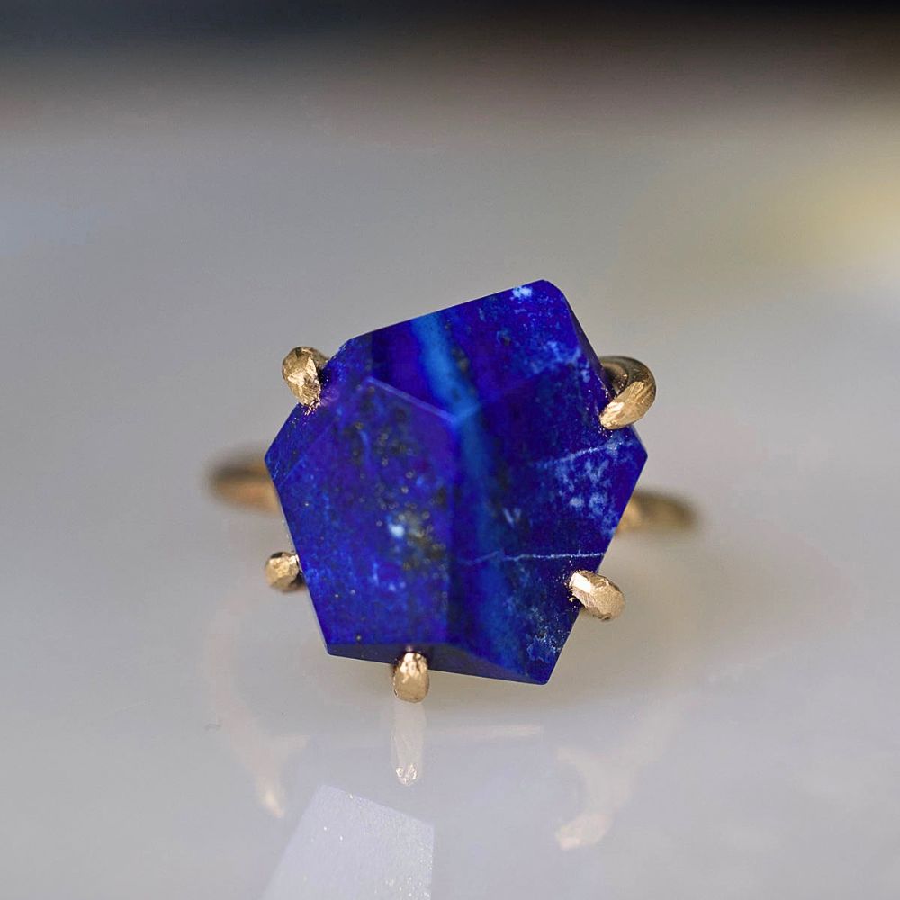 Lapis Medium Stone Ring on a Yellow Gold Band