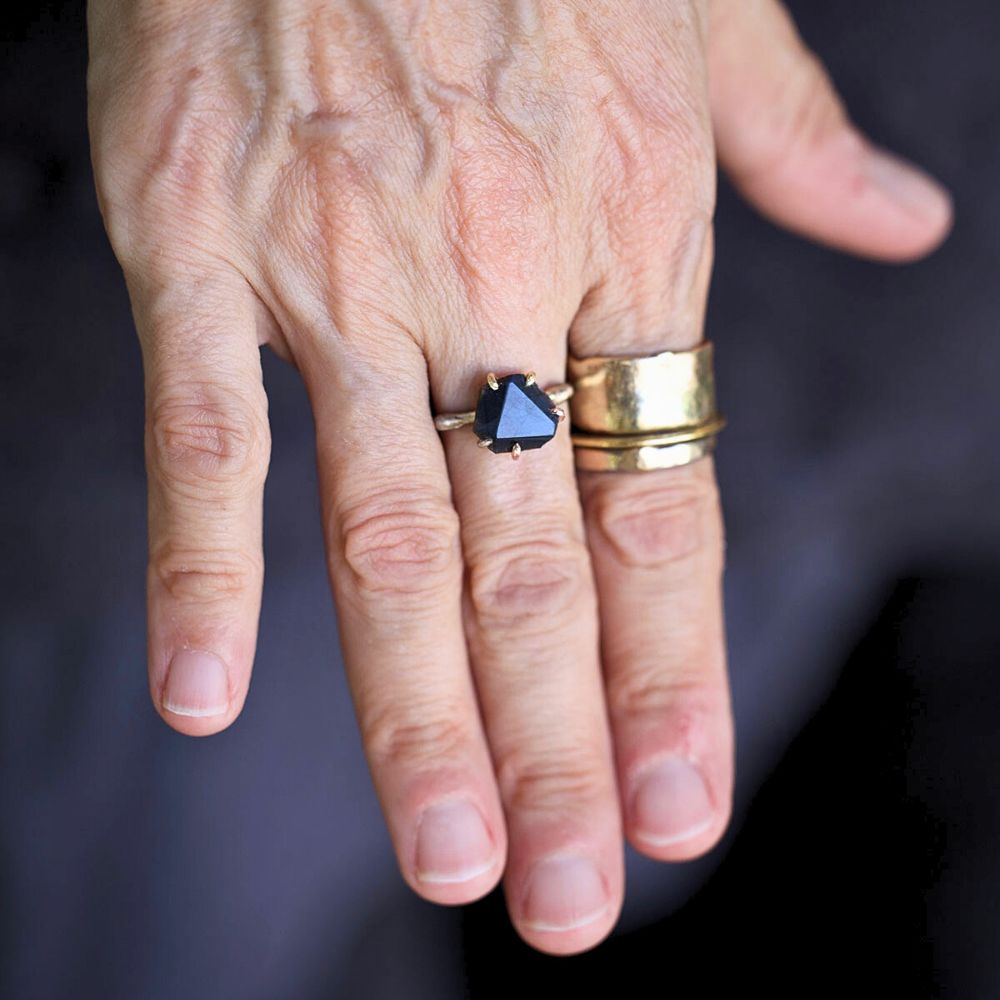 Spectrolite Medium Stone Ring on a Palladium and Gold Band
