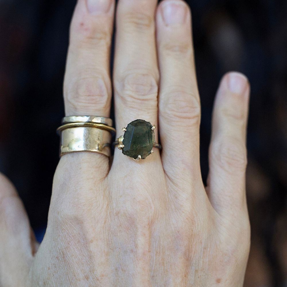 Moldavite Medium Stone Ring