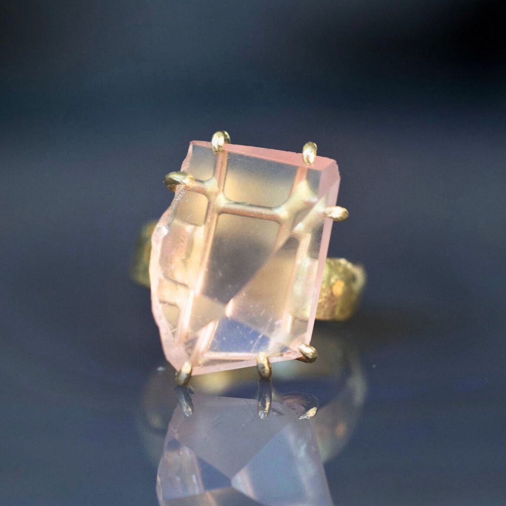 Morganite Large Stone Ring on a 6MM Gold Cigar Band