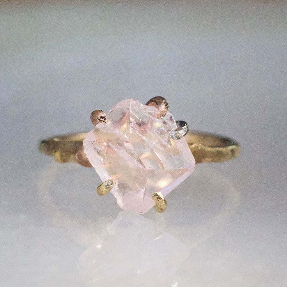 Morganite Small Stone Ring on a Yellow Gold Embedded Band