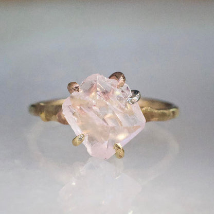 Morganite Small Stone Ring on a Yellow Gold Embedded Band