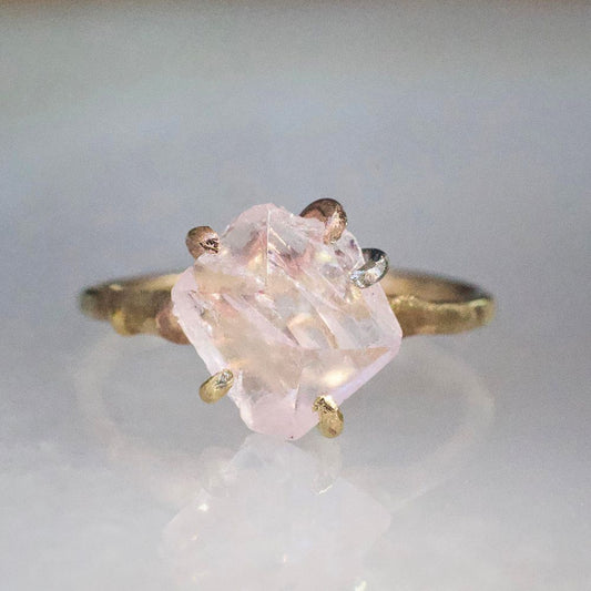 Morganite Small Stone Ring on a Yellow Gold Embedded Band