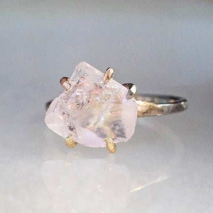 Morganite Small Stone Ring on a Palladium and Gold Band