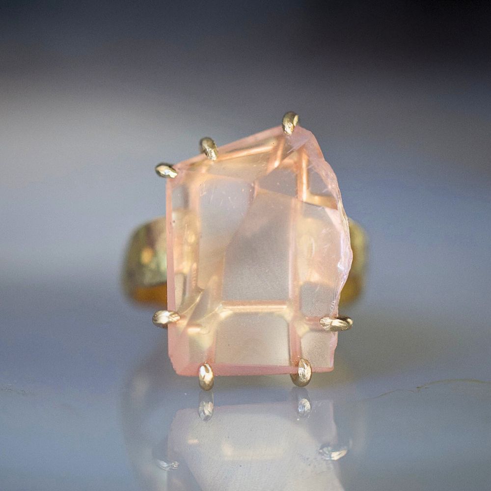 Morganite Large Stone Ring on a 6MM Gold Cigar Band