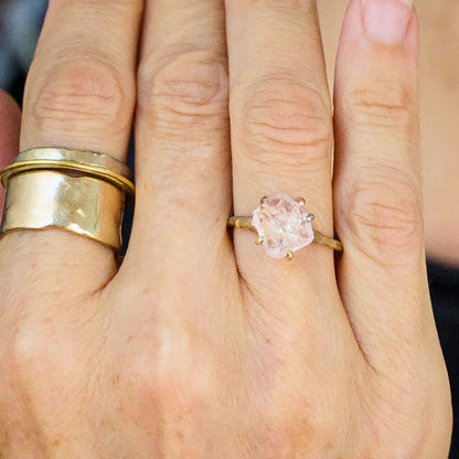 Morganite Small Stone Ring on a Yellow Gold Embedded Band
