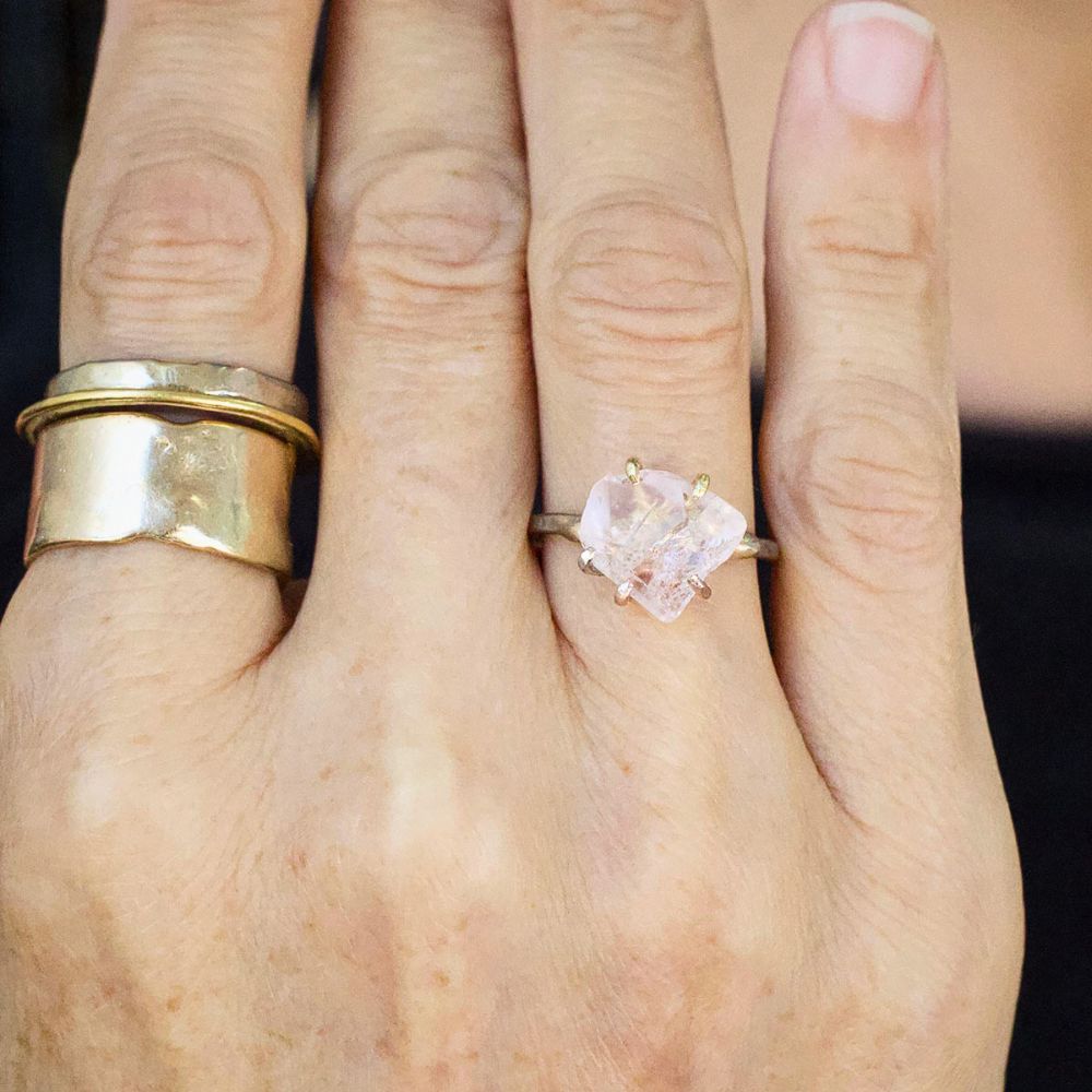 Morganite Small Stone Ring on a Palladium and Gold Band
