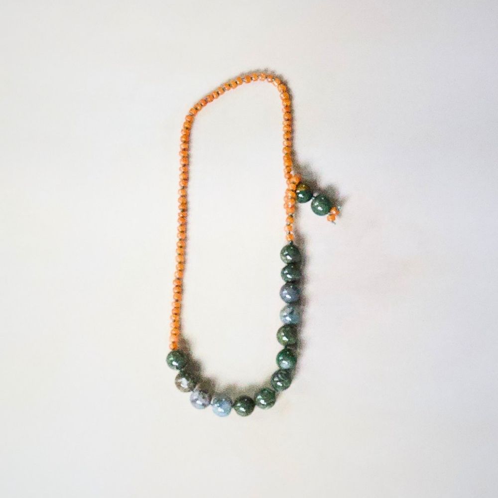 Moss Agate and Carnelian Lariat 17 Inches