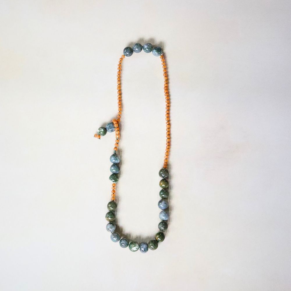 Moss Agate and Carnelian Lariat 21 Inches