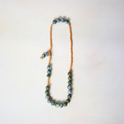 Moss Agate and Carnelian Lariat 21 Inches