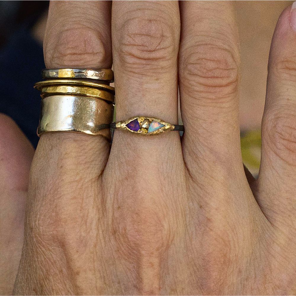 Australian Opal and Rose Cut Diamond Band