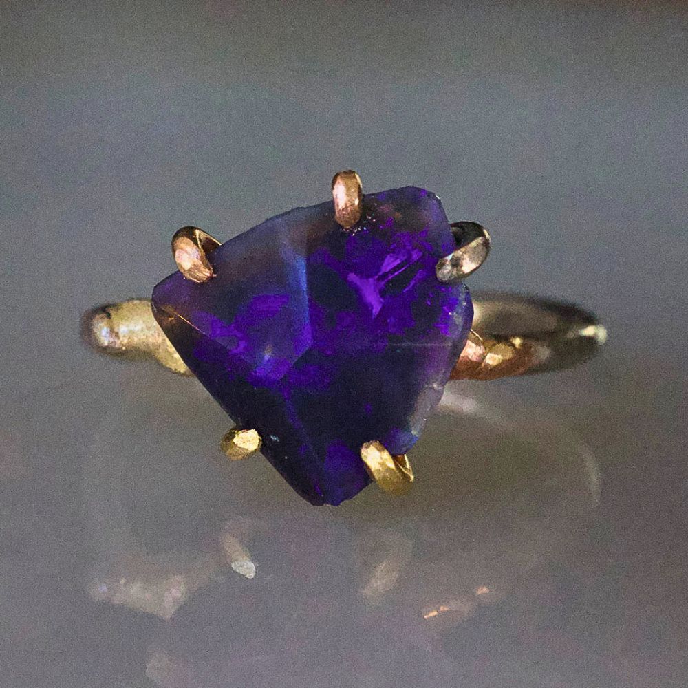 Australian Dark Opal Medium Stone Ring on a Palladium and Gold Band