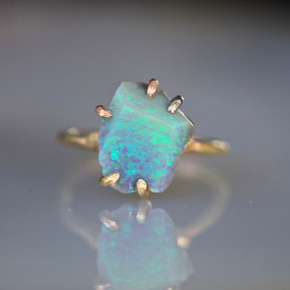 Australian Exceptional Opal Medium Stone Ring on a Yellow Gold Embedded Band