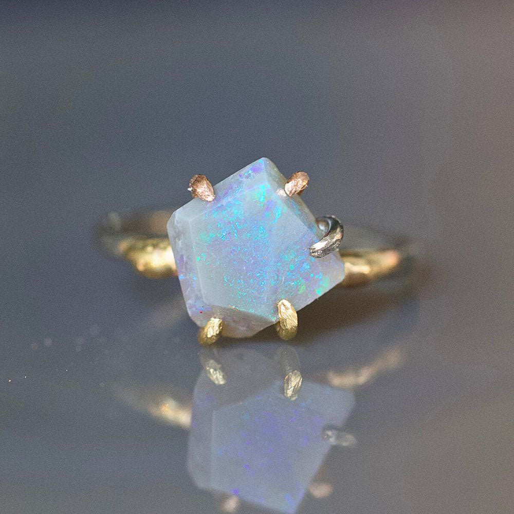 Australian Opal Small Stone Ring on a Palladium and Gold Band