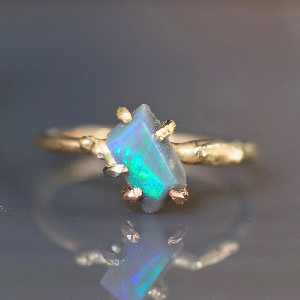 Australian Opal Small Stone Ring on a Yellow Gold Band