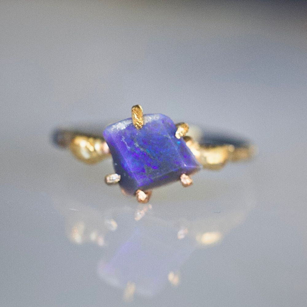 Australian Dark Opal Small Stone Ring