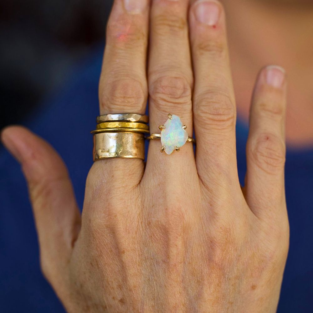 Australian Exceptional Opal Medium Stone Ring on a Palladium and Gold Band