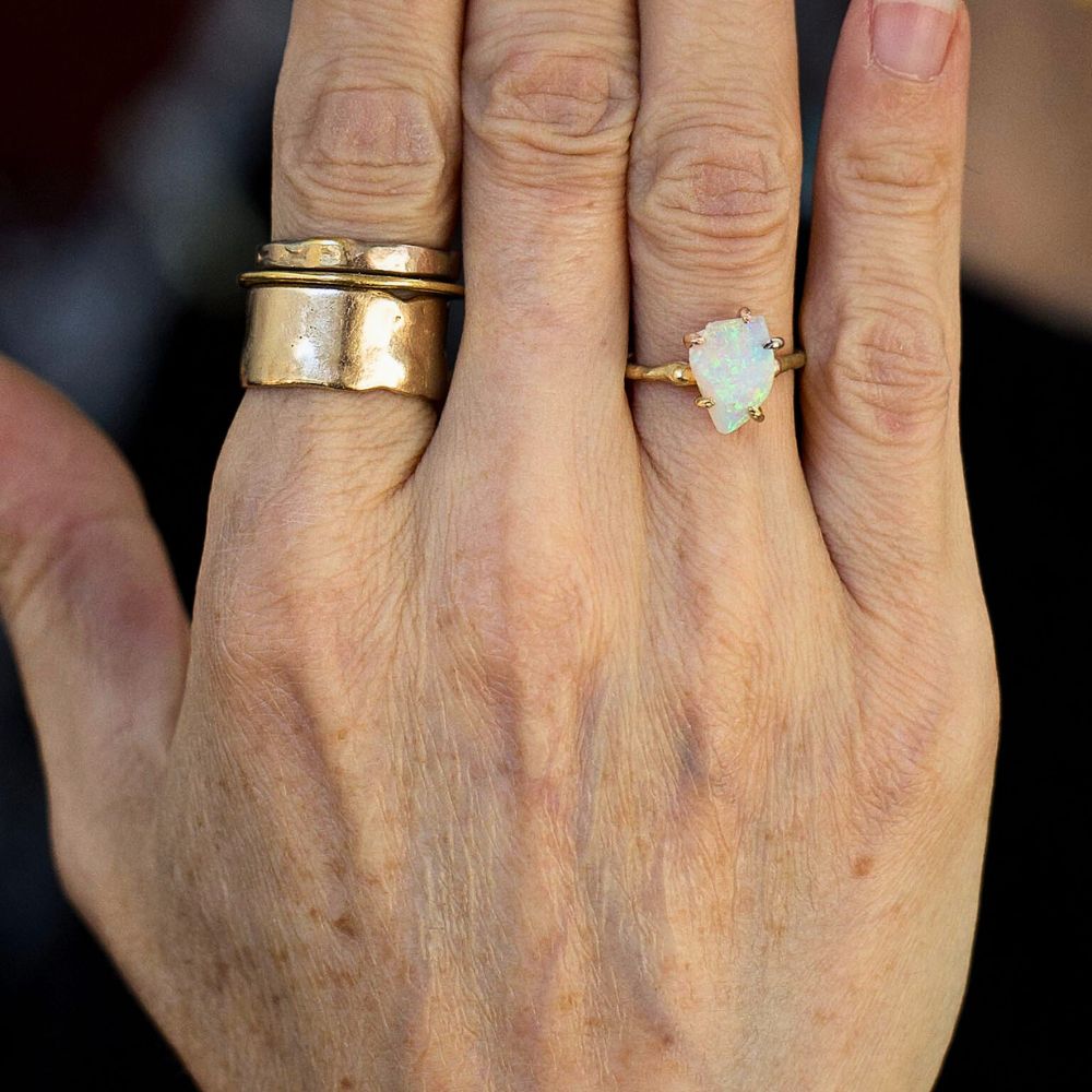 Australian Exceptional Opal Small Stone Ring on a Yellow Gold Band