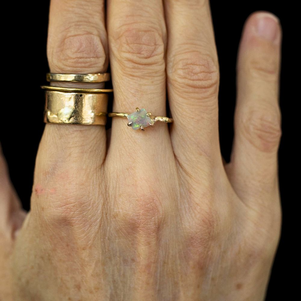 Australian Opal Small Stone Ring on a Yellow Gold Band