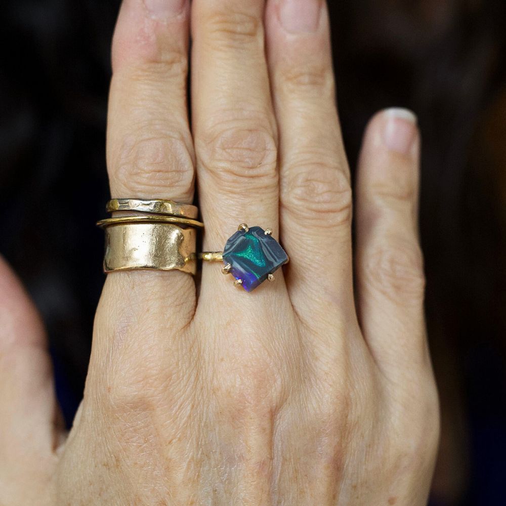 Australian Opal Medium Stone Ring on a Palladium and Gold Band
