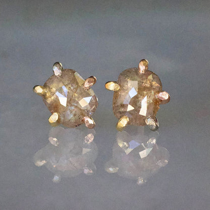 Peach 1.69ct Rose Cut Diamond Studs